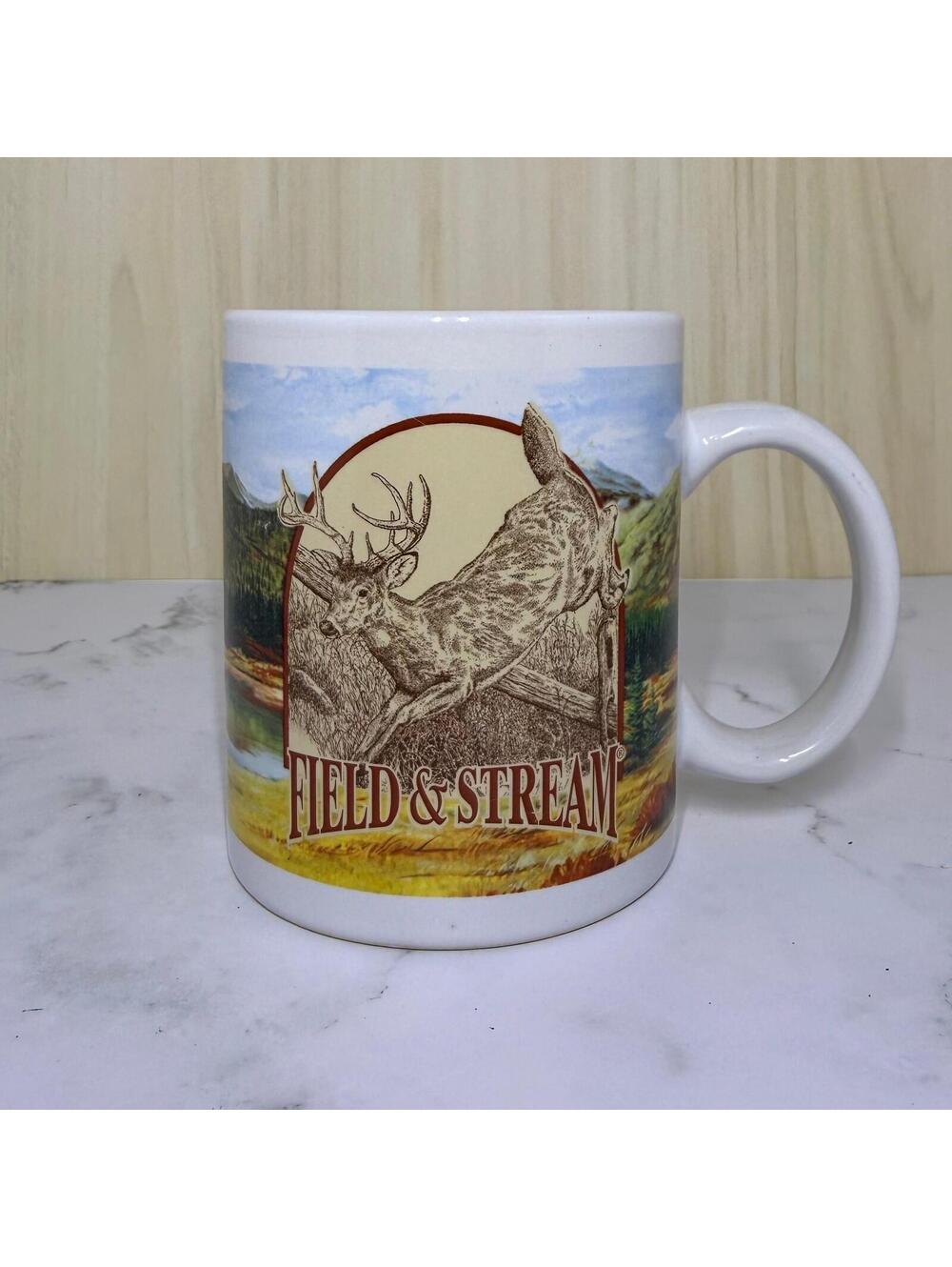 Vintage Field & Stream Coffee Mug - Deer & Bass Wildlife Design